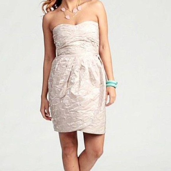 Max And Cleo Beige Taffeta Jacquard Strapless Cocktail Prom Dress Size 6 NWT - Picture 2 of 15